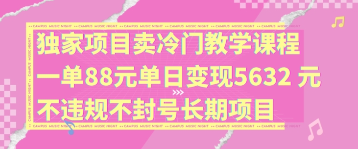 独家项目卖冷门教学课程一单88元单日变现5632元违规不封号长期项目【揭秘】-圆梦资源网