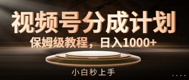 视频号分成计划保姆级教程，日入1K，小白秒上手【揭秘】-圆梦资源网