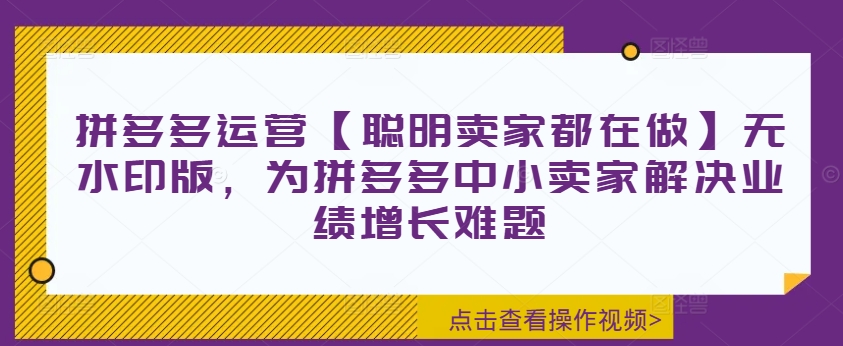 拼多多运营【聪明卖家都在做】无水印版，为拼多多中小卖家解决业绩增长难题-圆梦资源网