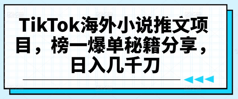 TikTok海外小说推文项目，榜一爆单秘籍分享，日入几千刀-圆梦资源网