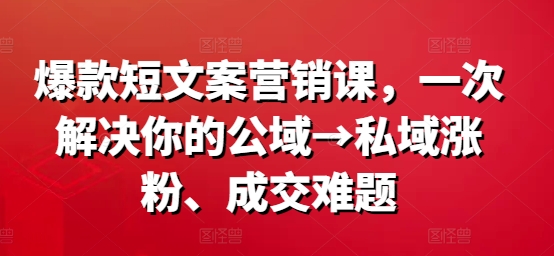 爆款短文案营销课，一次解决你的公域→私域涨粉、成交难题-圆梦资源网