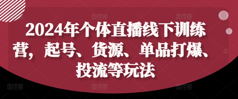 2024年个体直播训练营，起号、货源、单品打爆、投流等玩法-圆梦资源网