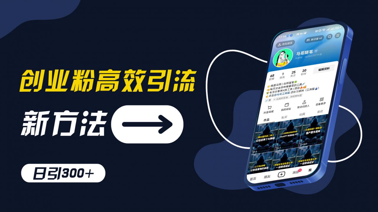 创业粉高效引流，抖音工具号玩法，日引300+，不要成为学习高手，要成为实战高手【揭秘】-圆梦资源网