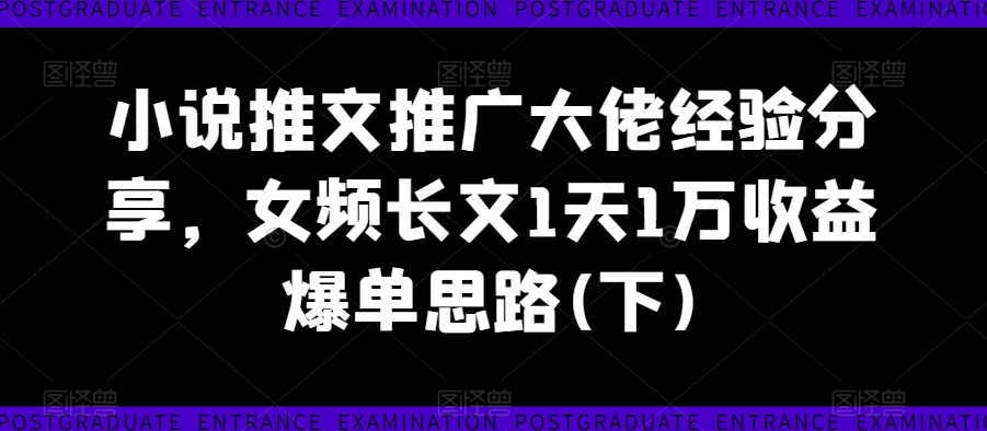 小说推文推广大佬经验分享，女频长文1天1万收益爆单思路(下)-圆梦资源网