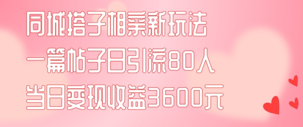 同城搭子相亲新玩法一篇帖子引流80人当日变现3600元(项目教程+实操教程)【揭秘】-圆梦资源网