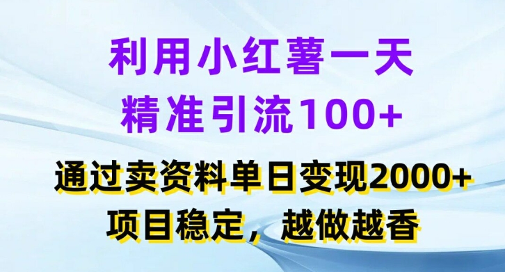利用小红书一天精准引流100+，通过卖项目单日变现2k+，项目稳定，越做越香【揭秘】-圆梦资源网