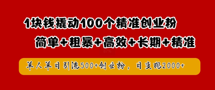 1块钱撬动100个精准创业粉，简单粗暴高效长期精准，单人单日引流500+创业粉，日变现2k【揭秘】-圆梦资源网