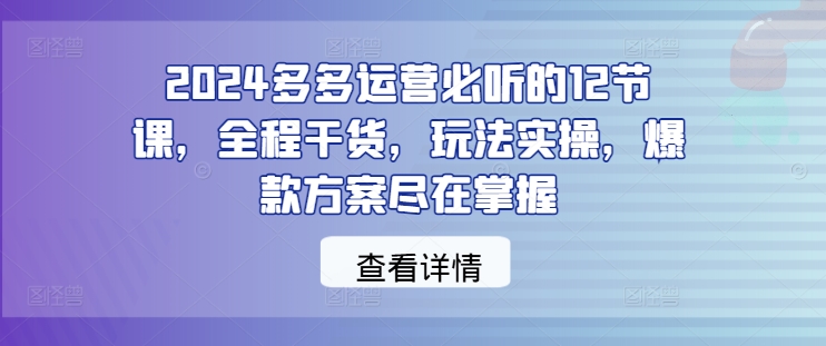 2024多多运营必听的12节课，全程干货，玩法实操，爆款方案尽在掌握-圆梦资源网