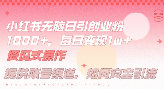 小红书无脑每日引流创业粉500+，小白每天只花半小时，躺赚长尾收益【揭秘】-圆梦资源网