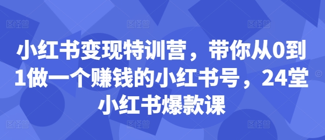 小红书变现特训营，带你从0到1做一个赚钱的小红书号，24堂小红书爆款课-圆梦资源网