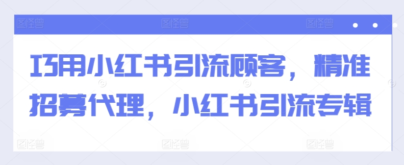 巧用小红书引流顾客，精准招募代理，小红书引流专辑-圆梦资源网
