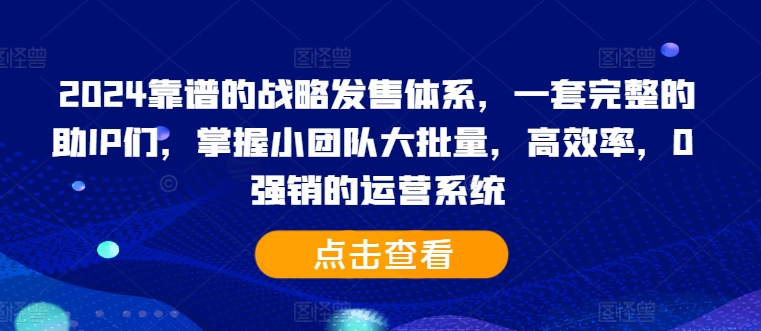 2024靠谱的战略发售体系，一套完整的助IP们，掌握小团队大批量，高效率，0 强销的运营系统-圆梦资源网