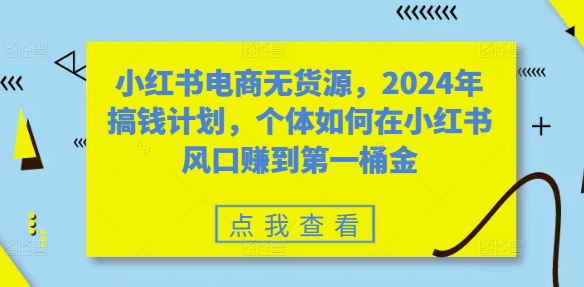 小红书电商无货源，2024年搞钱计划，个体如何在小红书风口赚到第一桶金-圆梦资源网