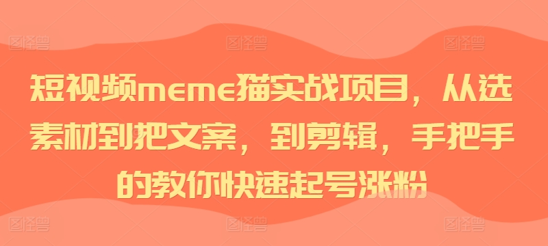 短视频meme猫实战项目，从选素材到把文案，到剪辑，手把手的教你快速起号涨粉-圆梦资源网