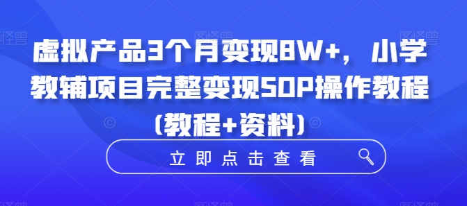 虚拟产品3个月变现8W+，小学教辅项目完整变现SOP操作教程(教程+资料)-圆梦资源网