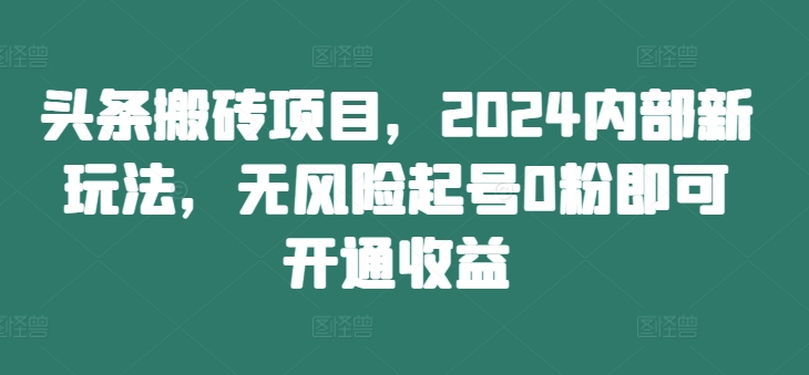 头条搬砖项目，2024内部新玩法，无风险起号0粉即可开通收益-圆梦资源网