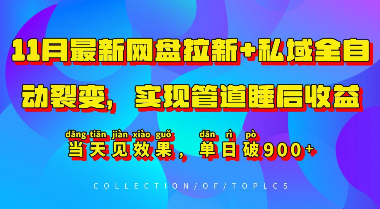 11月最新网盘拉新+私域全自动裂变，实现管道睡后收益，当天见效果，单日破900+-圆梦资源网