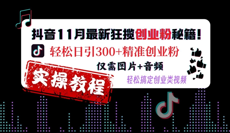 抖音11月最新狂揽创业粉秘籍，轻松日引300+精准创业粉，仅需图片+音频，轻松搞定创业类视频-圆梦资源网