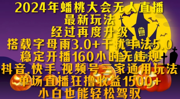 2024年蟠桃大会无人直播最新玩法，稳定开播160小时无违规，抖音、快手、视频号三家通用玩法【揭秘】-圆梦资源网