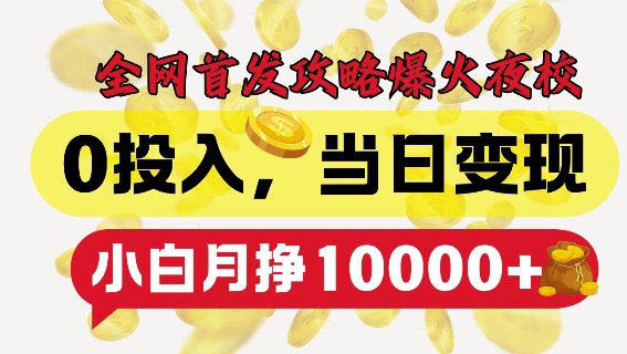 全网首发爆火夜校，0投入，当日变现，小白轻松月入1w+【揭秘】-圆梦资源网