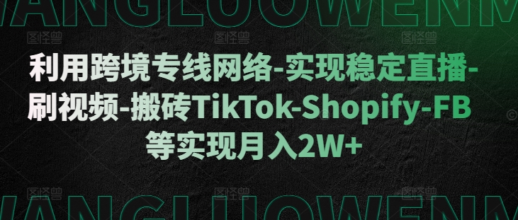 利用跨境专线网络-实现稳定直播-刷视频-搬砖TikTok-Shopify-FB等实现月入2W+【揭秘】-圆梦资源网