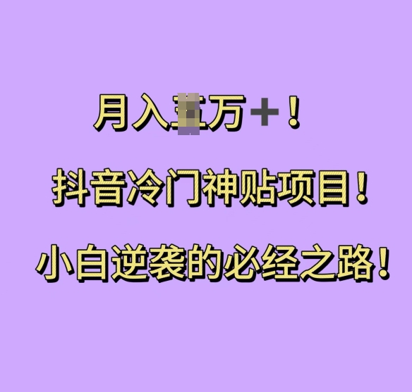 抖音冷门神贴项目，小白逆袭的必经之路，月入过W【揭秘】-圆梦资源网
