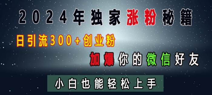 2024年独家涨粉秘籍，日引流300+创业粉，加爆你的微信好友，小白也能轻松上手-圆梦资源网