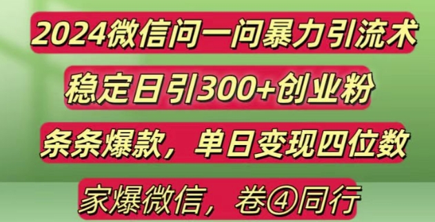 2024最新微信问一问暴力引流300+创业粉,条条爆款单日变现四位数【揭秘】-圆梦资源网