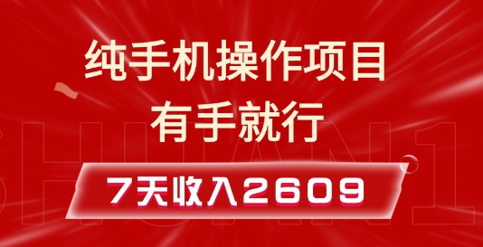 纯手机操作的小项目，有手就能做，7天收入2609+实操教程【揭秘】-圆梦资源网