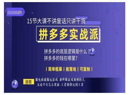 朋哥电商(拼多多实战派)，15节大课不讲废话只讲干货，简单粗暴 能落地 可复制-圆梦资源网