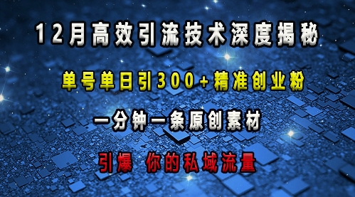最新高效引流技术深度揭秘 ，单号单日引300+精准创业粉，一分钟一条原创素材，引爆你的私域流量-圆梦资源网