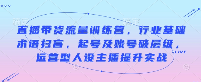 直播带货流量训练营，行业基础术语扫盲，起号及账号破层级，运营型人设主播提升实战-圆梦资源网
