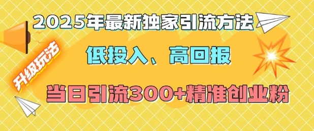 2025年最新独家引流方法，低投入高回报？当日引流300+精准创业粉-圆梦资源网