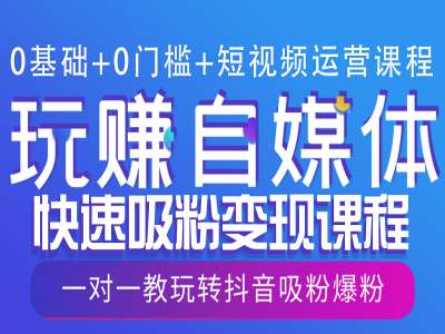 0基础+0门槛+短视频运营课程，玩赚自媒体快速吸粉变现课程，一对一教玩转抖音吸粉爆粉-圆梦资源网