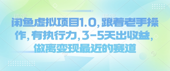 闲鱼虚拟项目1.0，跟着老手操作，有执行力，3-5天出收益，做离变现最近的赛道-圆梦资源网