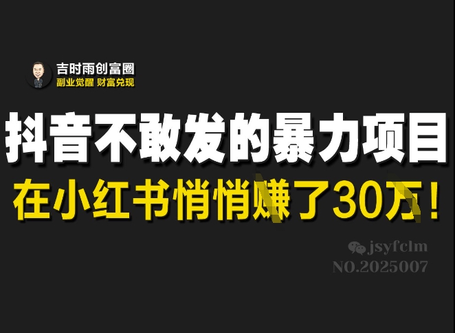 抖音不敢发的暴利项目，在小红书悄悄挣了30W-圆梦资源网