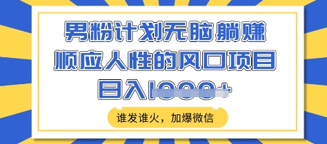 男粉计划无脑躺Z，顺应人性的风口项目，谁发谁火，加爆微信，日入多张【揭秘】-圆梦资源网