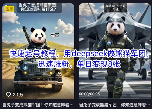 快速起号教程，用deepseek做熊猫军团，迅速涨粉，单日变现8张-圆梦资源网