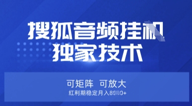 【搜狐音频挂G】独家技术，可矩阵可放大，红利期稳定月入8k【揭秘】-圆梦资源网