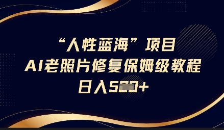 人性蓝海AI老照片修复项目保姆级教程，长期复购，轻松日入5张-圆梦资源网