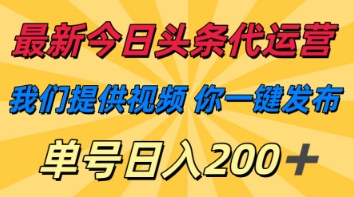 最新今日头条代运营，我们提供视频，你一键发布，单号日入200+【揭秘】-圆梦资源网