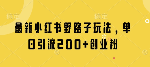 最新小红书野路子玩法，单日引流200+创业粉-圆梦资源网