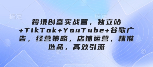 跨境创富实战营，独立站+TikTok+YouTube+谷歌广告，经营策略，店铺运营，精准选品，高效引流-圆梦资源网