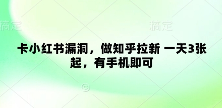 卡小红书漏洞，做知乎拉新 一天3张起，有手机即可-圆梦资源网