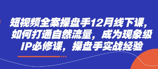 短视频全案操盘手12月线下课，如何打通自然流量，成为现象级IP必修课，操盘手实战经验-圆梦资源网