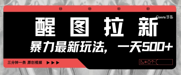 醒图拉新，暴力新玩法，光用手机三分钟制作一条视频，一天轻松5张-圆梦资源网