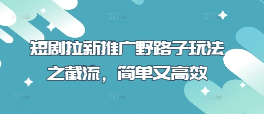 短剧拉新推广野路子玩法之截流，简单又高效-圆梦资源网