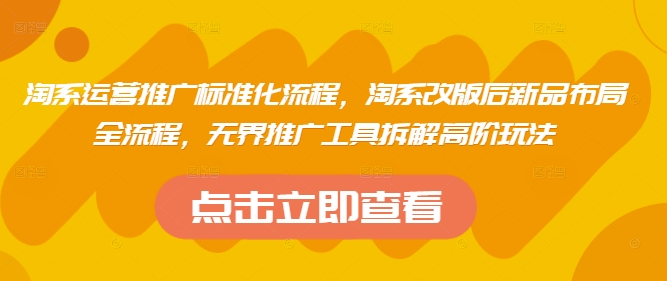 淘系运营推广标准化流程，​淘系改版后新品布局全流程，无界推广工具拆解高阶玩法-圆梦资源网