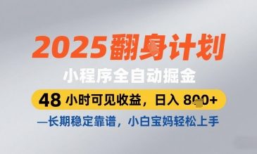2025小程序全自动掘金，48 小时可见收益，日入8张，长期稳定靠谱，小白宝妈轻松上手【揭秘】-圆梦资源网