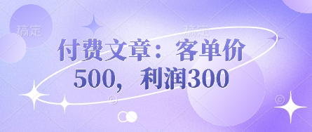 付费文章：客单价500，利润300-圆梦资源网